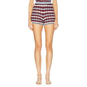 High Waist Burgundy and Light Blue Wave Knit Shorts